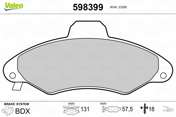 598399 VALEO Комплект тормозных колодок, дисковый тормоз (фото 2)