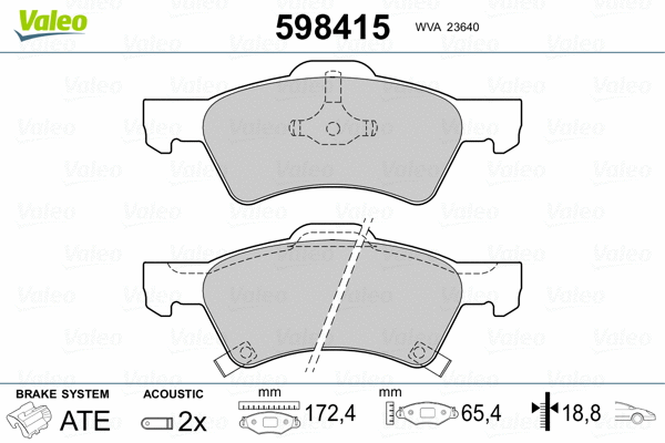 598415 VALEO Комплект тормозных колодок, дисковый тормоз (фото 2)