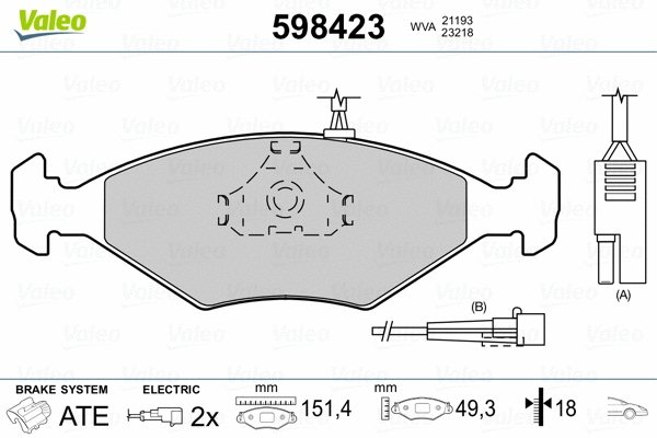 598423 VALEO Комплект тормозных колодок, дисковый тормоз (фото 2)