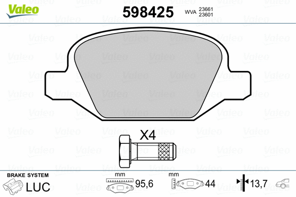 598425 VALEO Комплект тормозных колодок, дисковый тормоз (фото 2)