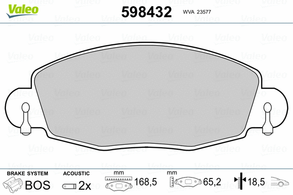 598432 VALEO Комплект тормозных колодок, дисковый тормоз (фото 2)