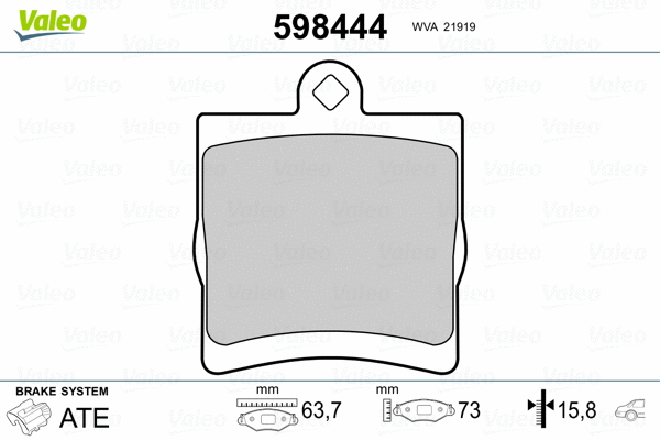 598444 VALEO Комплект тормозных колодок, дисковый тормоз (фото 2)