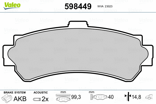 598449 VALEO Комплект тормозных колодок, дисковый тормоз (фото 2)