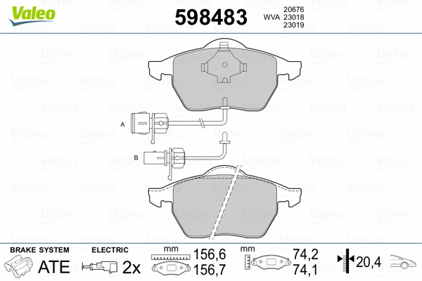 598483 VALEO Комплект тормозных колодок, дисковый тормоз (фото 2)