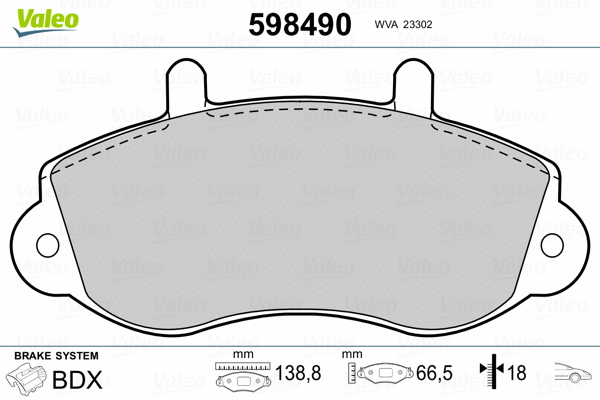 598490 VALEO Комплект тормозных колодок, дисковый тормоз (фото 2)