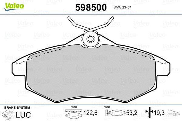 598500 VALEO Комплект тормозных колодок, дисковый тормоз (фото 2)