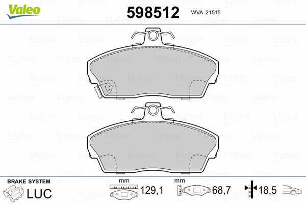 598512 VALEO Комплект тормозных колодок, дисковый тормоз (фото 2)