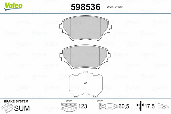 598536 VALEO Комплект тормозных колодок, дисковый тормоз (фото 2)