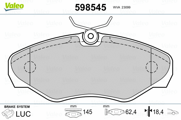 598545 VALEO Комплект тормозных колодок, дисковый тормоз (фото 2)