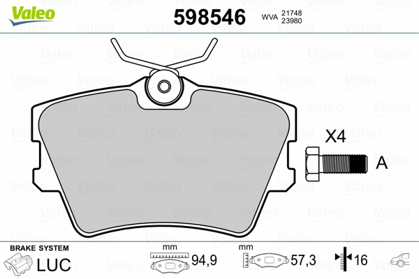 598546 VALEO Комплект тормозных колодок, дисковый тормоз (фото 2)
