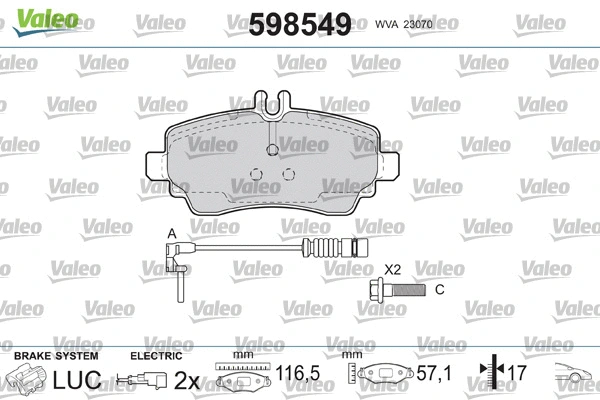 598549 VALEO Комплект тормозных колодок, дисковый тормоз (фото 2)