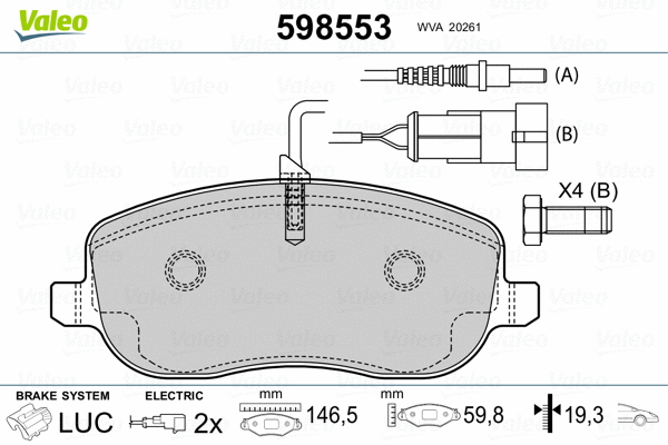 598553 VALEO Комплект тормозных колодок, дисковый тормоз (фото 2)