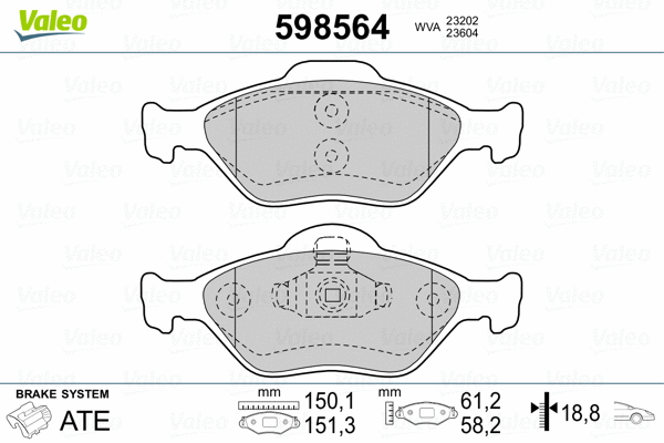 598564 VALEO Комплект тормозных колодок, дисковый тормоз (фото 2)