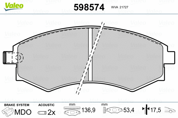 598574 VALEO Комплект тормозных колодок, дисковый тормоз (фото 2)