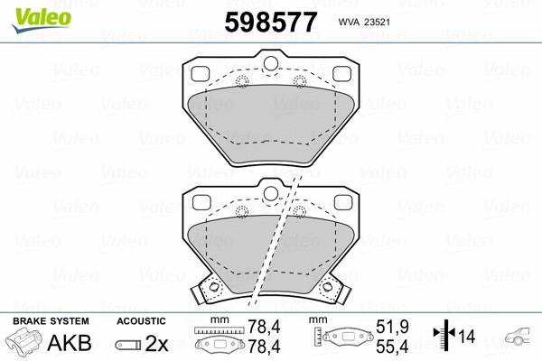 598577 VALEO Комплект тормозных колодок, дисковый тормоз (фото 2)
