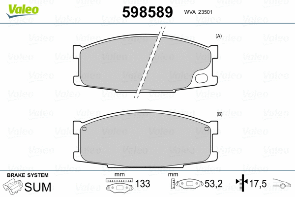 598589 VALEO Комплект тормозных колодок, дисковый тормоз (фото 2)
