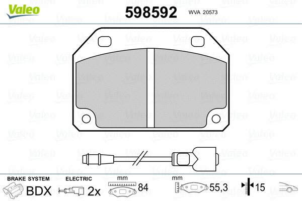 598592 VALEO Комплект тормозных колодок, дисковый тормоз (фото 2)