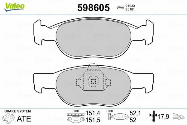 598605 VALEO Комплект тормозных колодок, дисковый тормоз (фото 2)