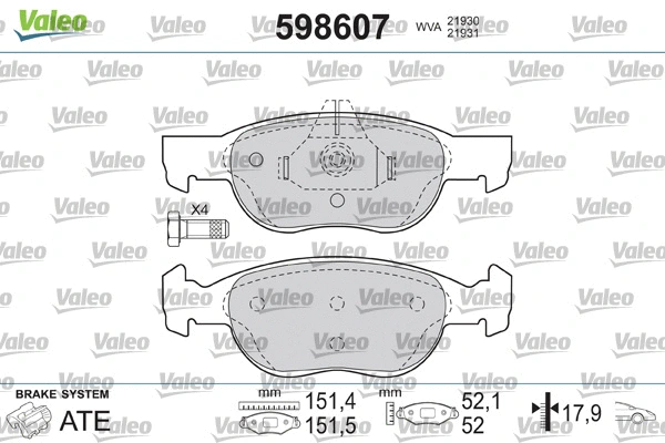 598607 VALEO Комплект тормозных колодок, дисковый тормоз (фото 2)
