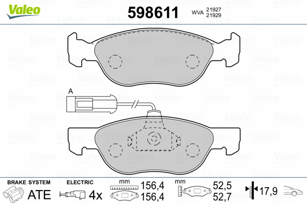 598611 VALEO Комплект тормозных колодок, дисковый тормоз (фото 2)