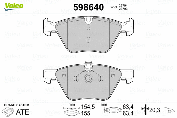 598640 VALEO Комплект тормозных колодок, дисковый тормоз (фото 2)