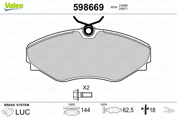 598669 VALEO Комплект тормозных колодок, дисковый тормоз (фото 2)