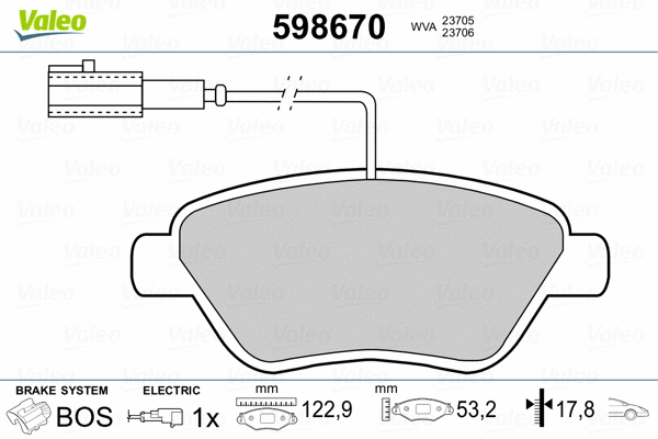 598670 VALEO Комплект тормозных колодок, дисковый тормоз (фото 2)