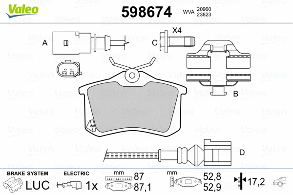 598674 VALEO Комплект тормозных колодок, дисковый тормоз (фото 2)