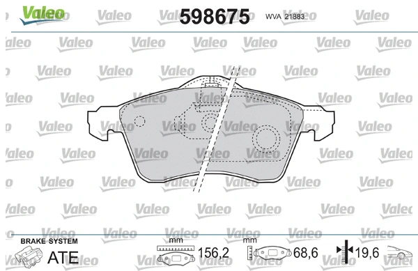 598675 VALEO Комплект тормозных колодок, дисковый тормоз (фото 2)