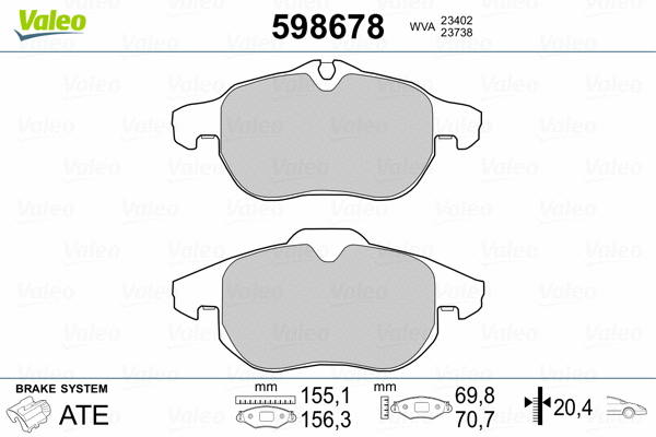 598678 VALEO Комплект тормозных колодок, дисковый тормоз (фото 2)