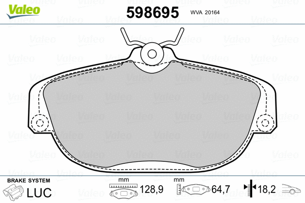 598695 VALEO Комплект тормозных колодок, дисковый тормоз (фото 2)