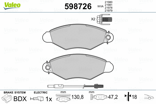 598726 VALEO Комплект тормозных колодок, дисковый тормоз (фото 2)