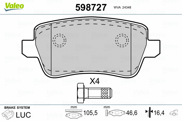 598727 VALEO Комплект тормозных колодок, дисковый тормоз (фото 2)