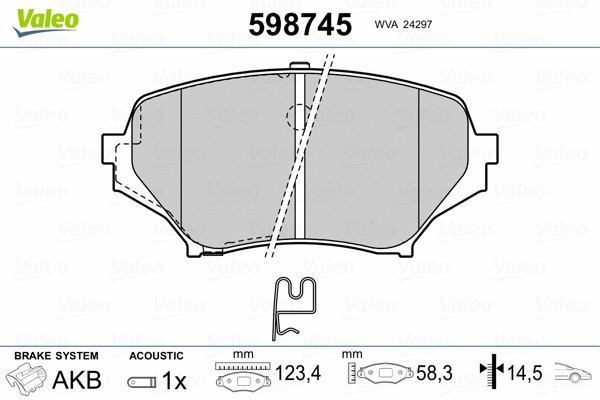 598745 VALEO Комплект тормозных колодок, дисковый тормоз (фото 2)