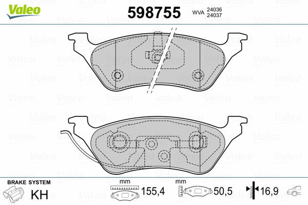 598755 VALEO Комплект тормозных колодок, дисковый тормоз (фото 2)
