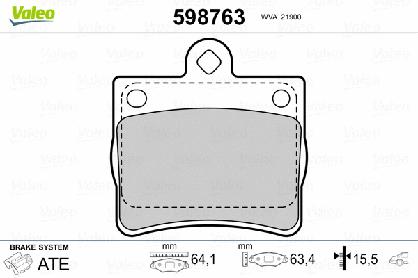 598763 VALEO Комплект тормозных колодок, дисковый тормоз (фото 2)