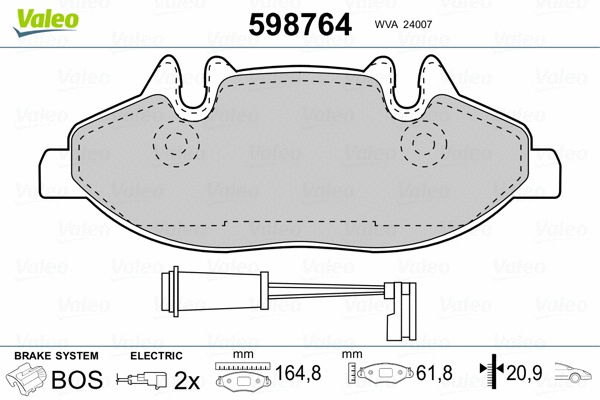 598764 VALEO Комплект тормозных колодок, дисковый тормоз (фото 2)