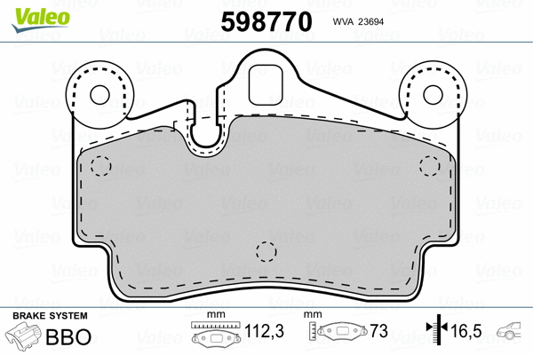 598770 VALEO Комплект тормозных колодок, дисковый тормоз (фото 2)