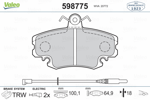 598775 VALEO Комплект тормозных колодок, дисковый тормоз (фото 2)