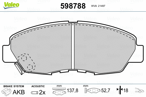 598788 VALEO Комплект тормозных колодок, дисковый тормоз (фото 2)