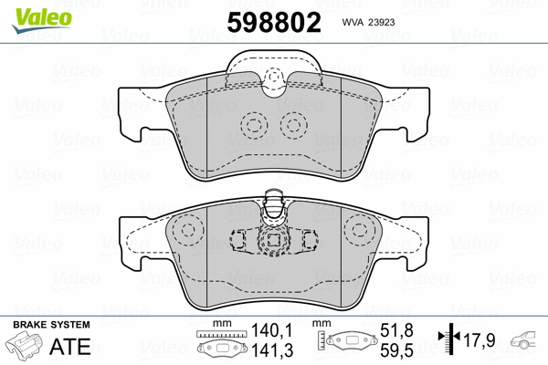 598802 VALEO Комплект тормозных колодок, дисковый тормоз (фото 2)