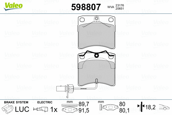 598807 VALEO Комплект тормозных колодок, дисковый тормоз (фото 2)