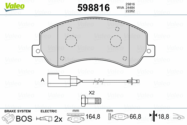 598816 VALEO Комплект тормозных колодок, дисковый тормоз (фото 2)