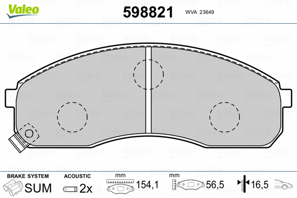 598821 VALEO Комплект тормозных колодок, дисковый тормоз (фото 2)