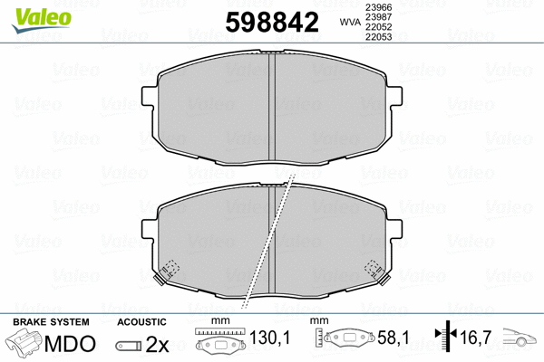 598842 VALEO Комплект тормозных колодок, дисковый тормоз (фото 2)