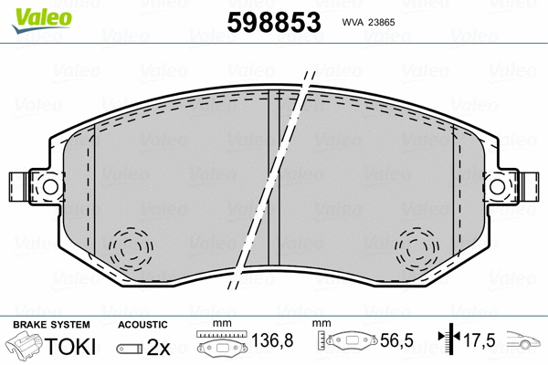 598853 VALEO Комплект тормозных колодок, дисковый тормоз (фото 2)
