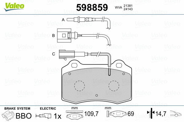 598859 VALEO Комплект тормозных колодок, дисковый тормоз (фото 2)