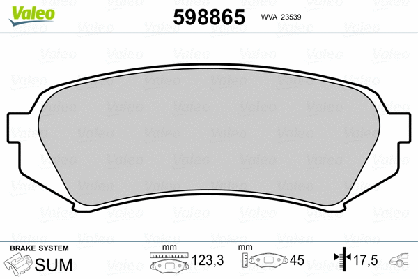 598865 VALEO Комплект тормозных колодок, дисковый тормоз (фото 2)