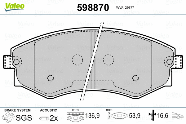 598870 VALEO Комплект тормозных колодок, дисковый тормоз (фото 2)