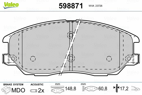 598871 VALEO Комплект тормозных колодок, дисковый тормоз (фото 2)